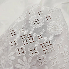Off-White Cotton Fabric with all over Butta & Floral Cutwork Border