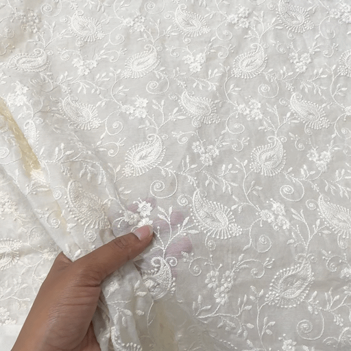 Dyeable Chanderi Fabric with Paisley & Floral Work
