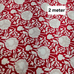 Red Printed Pure Cotton Piece 2 meter
