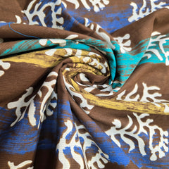 Brown base Multicolor Stripes Printed Pure Cotton Piece 2.30 meter