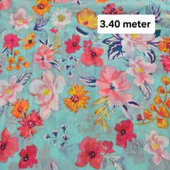 Light Mint Printed Pure Mulmul Cotton Piece 3.40 meter