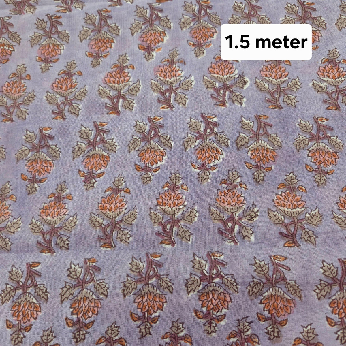 Light Grey Block Printed Cotton Piece 1.5 meter