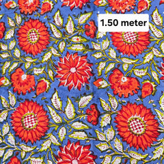 Blue Block Printed Pure Cotton Piece 1.50 meter