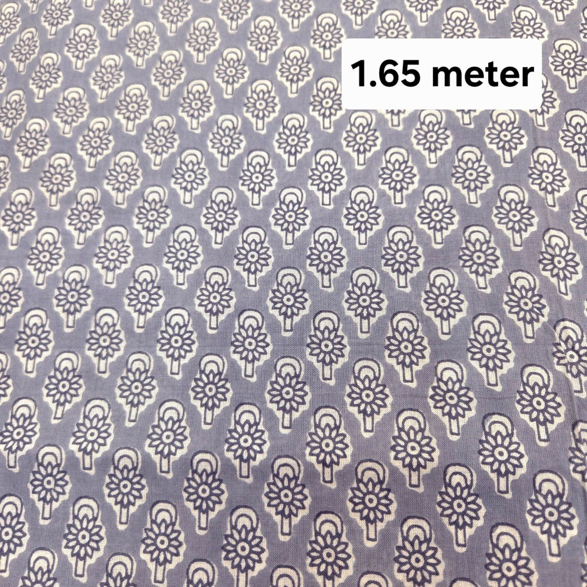 Light Grey Block Printed Pure Cotton Piece 1.65 meter