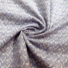 Light Grey Block Printed Pure Cotton Piece 1.65 meter