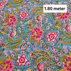 Turquoise Blue Printed Pure Cotton Piece 1.8 meter