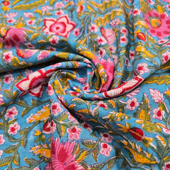 Turquoise Blue Printed Pure Cotton Piece 1.8 meter