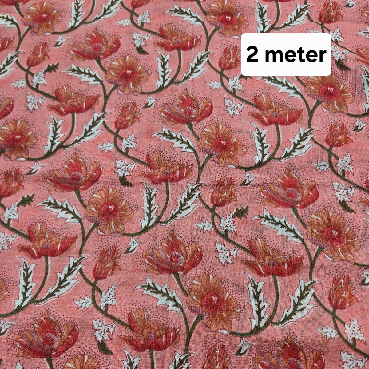 Peach Printed Pure Cotton Piece 2 meter