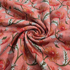 Peach Printed Pure Cotton Piece 2 meter