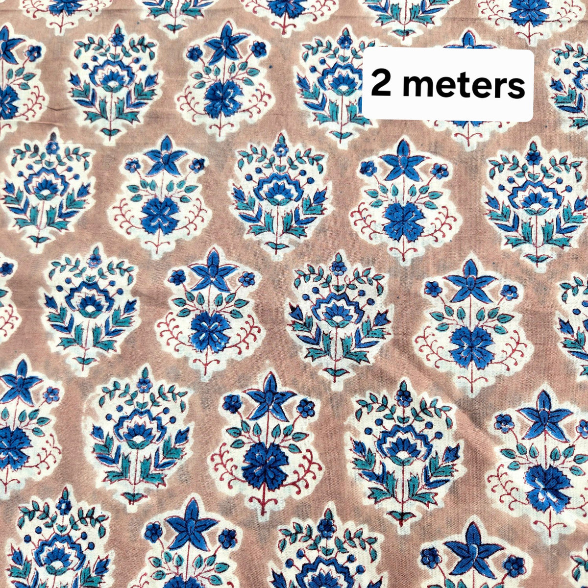 Light Brown Block Printed Pure Cotton Piece 2 meter