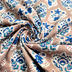 Light Brown Block Printed Pure Cotton Piece 2 meter