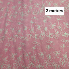 Baby Pink Embroidered Mulmul Cotton Piece 2 meter