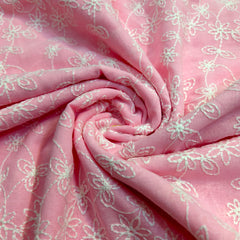 Baby Pink Embroidered Mulmul Cotton Piece 2 meter