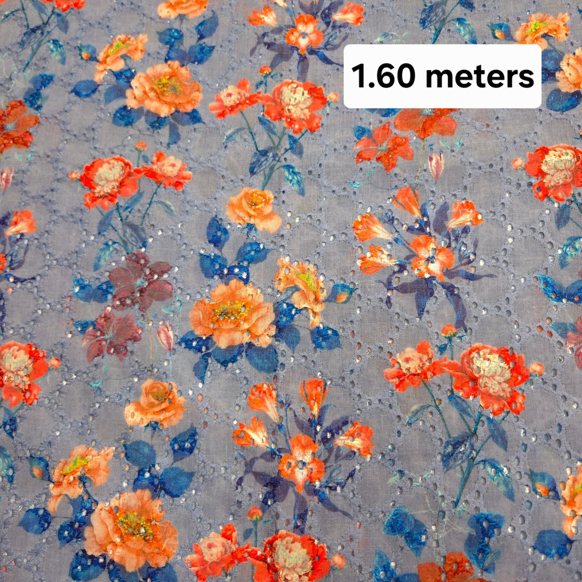 Charcoal Grey Printed Pure Cotton Hakoba Piece 1.60 meter