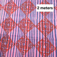 Lilac base Red Printed Pure Cotton Piece 2 meter