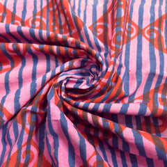 Lilac base Red Printed Pure Cotton Piece 2 meter