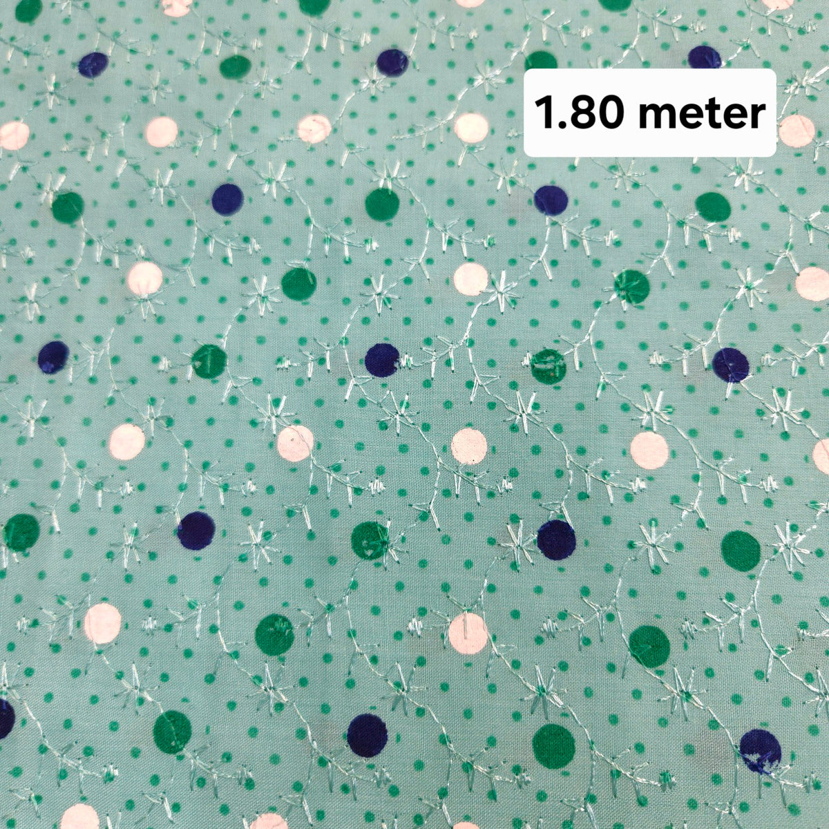Light Sea Green Printed Pure Cotton with Reshamwork Piece 1.80 meter