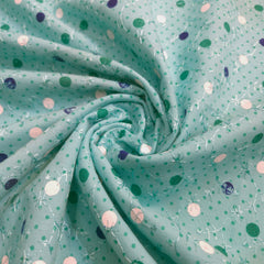 Light Sea Green Printed Pure Cotton with Reshamwork Piece 1.80 meter