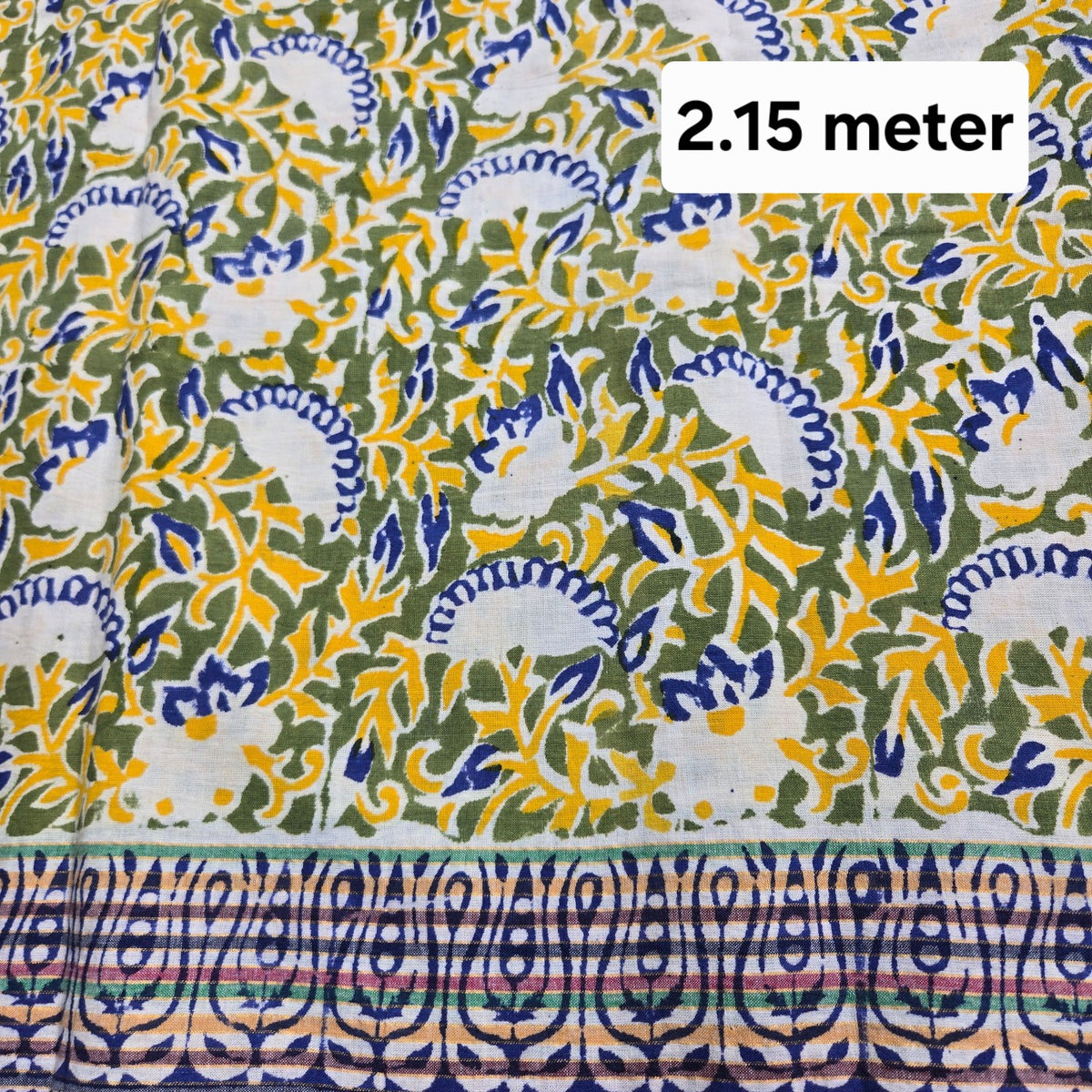 Blue & Yellow Printed Pure Cotton with Border Piece 2.15 meter
