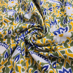 Blue & Yellow Printed Pure Cotton with Border Piece 2.15 meter