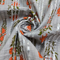 Light Grey Printed Pure Cotton with Linear Gota Work Piece 2.40 meter