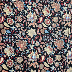Digital Print Black Cotton Fabric with Contrast Floral Design