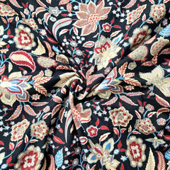 Digital Print Black Cotton Fabric with Contrast Floral Design