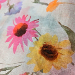 Digitally Printed Multicolor Floral Mal Cotton Fabric on Light Peachy Pink Base