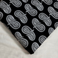 Warli - Digitally Printed Cotton Fabric with Paisley motif on White Base