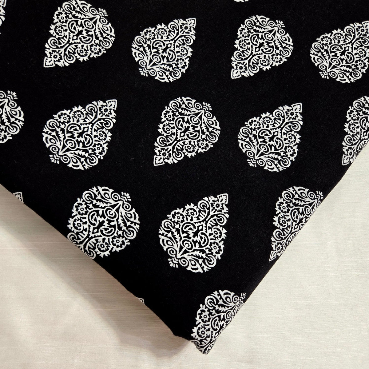 Warli - Digitally Printed Cotton Fabric with Floral motif on White Base