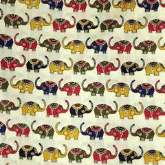 Gajraj Digitally Printed Cream Cotton Fabric with Elephant Motifs