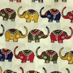 Gajraj Digitally Printed Cream Cotton Fabric with Elephant Motifs