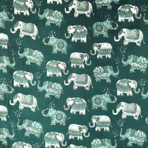 Gajraj Digitally  Printed Cotton Fabric with Castleton Green Elephant Motifs