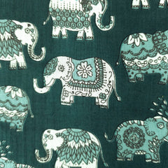 Gajraj Digitally  Printed Cotton Fabric with Castleton Green Elephant Motifs