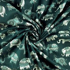 Gajraj Digitally  Printed Cotton Fabric with Castleton Green Elephant Motifs