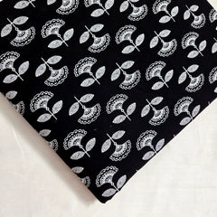 Warli - Digitally Printed Cotton Fabric with Floral motif on White Base