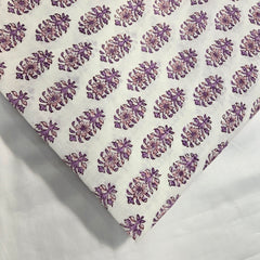 Digitally Printed Prple Flowers on Off-white Mal Cotton Fabric
