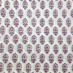 Digitally Printed Prple Flowers on Off-white Mal Cotton Fabric