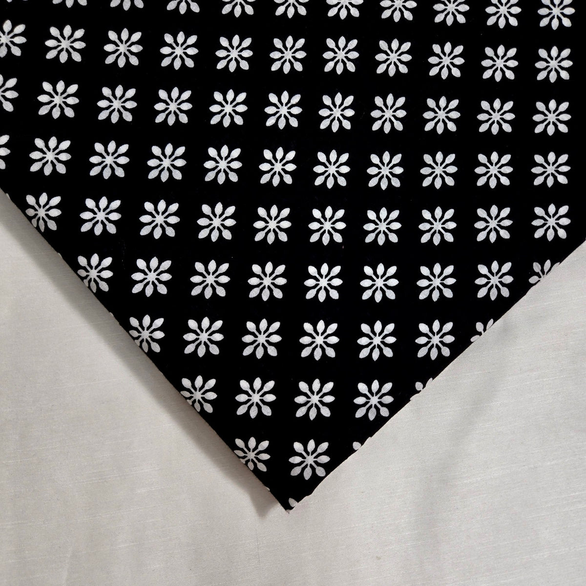 Warli - Digitally Printed Cotton Fabric with Floral Motif  on Black Base
