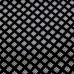 Warli - Digitally Printed Cotton Fabric with Floral Motif  on Black Base