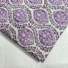 Digitally Printed Purple Flowers on Off-white Mal Cotton Fabric
