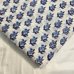 Digitally Printed Blue Flowers on Off-white Mal Cotton Fabric