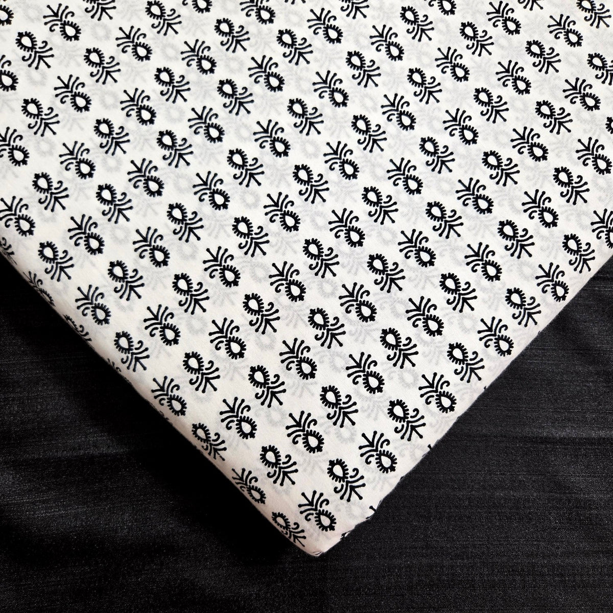 Warli - Digitally Printed Cotton Fabric with Floral Butta motif on White Base