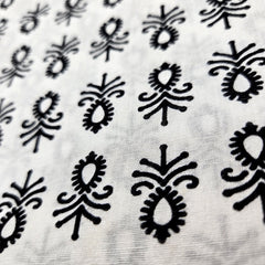 Warli - Digitally Printed Cotton Fabric with Floral Butta motif on White Base