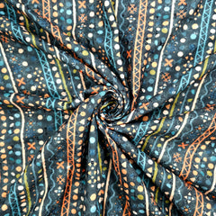 Mehek Printed Tribal Stripe On Black Cotton Fabric with Sequins