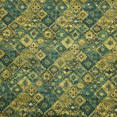 Mehek Mosaic Print on Olive & Teal Green Tones Cotton Fabric with Sequins