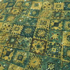 Mehek Mosaic Print on Olive & Teal Green Tones Cotton Fabric with Sequins