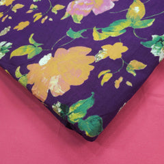 Nazneen Digital Floral Print on Dark Purple Cotton Fabric