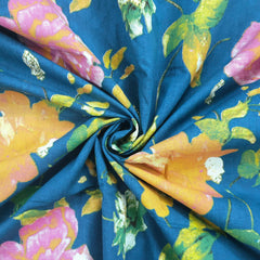 Nazneen Digital Floral Print on Sea Blue Cotton Fabric