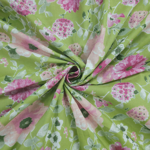 Nazneen Digital Floral Print on Light Green Cotton Fabric
